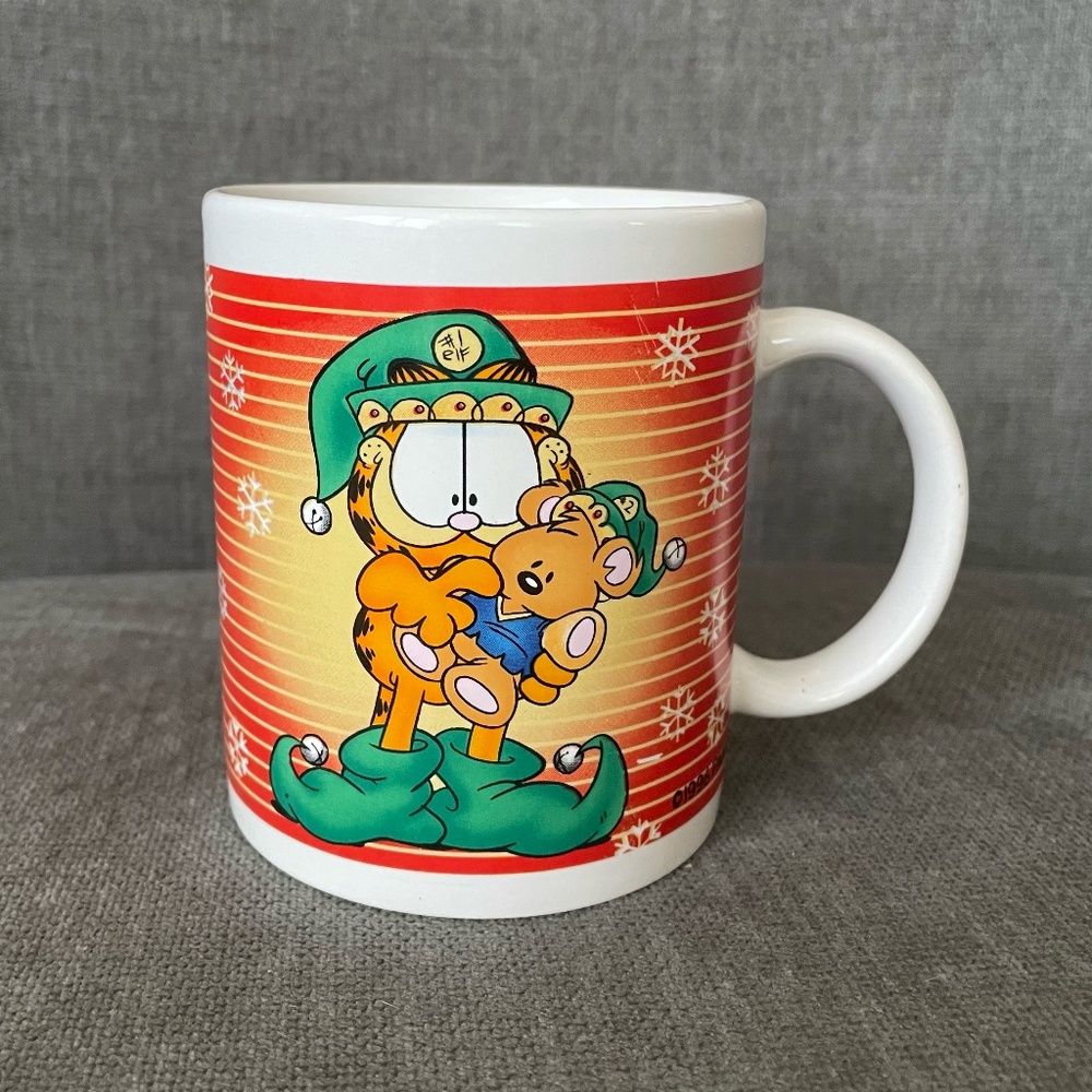 Vintage 90s Garfield‎ Christmas Elf Pookie Teddy Bear Mug